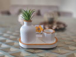 Beautiful Concrete Mini Vase and Oval mini Tray and small jar set of 3| Black and Golden colour vase and Oval Tray and small jar| Minimal design || Decorative vasd Oval tray small jar Home decor | Dry flowers vase and Oval Trayand small jar