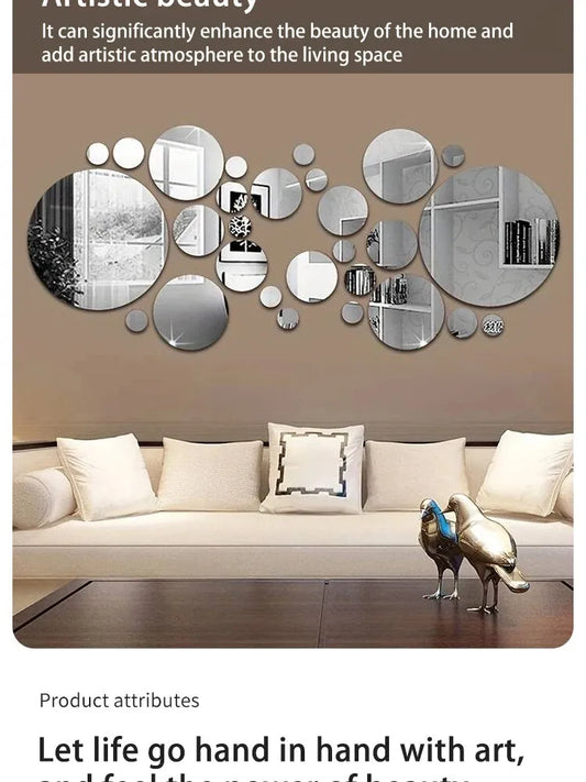 26 PCs 3D Acrylic Mirror Wall Sticker, round Mirror, DIY Bedroom, Bathroom and TV Background Room Sticker Wall Decoration